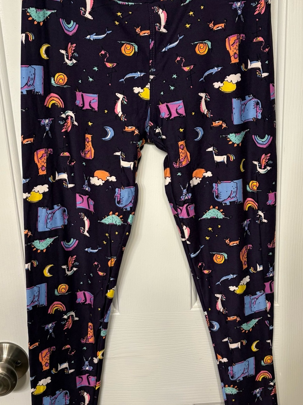 LuLaRoe Black Leggings with Colorful Animal & Celestial Print